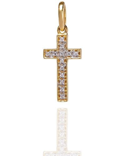 Kaizarin Yellow Gold & Diamond Tiny Cross Pendant | - Metallic