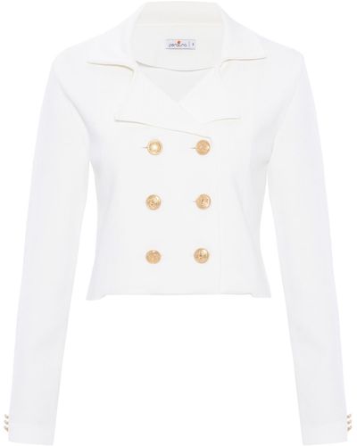 Peraluna Kathy Crop Blazer Knit Jacket In Ecru - White