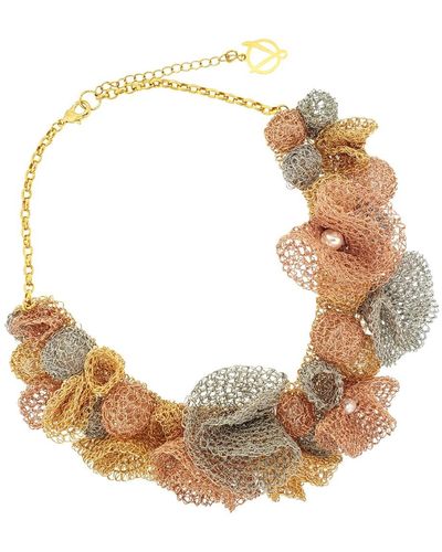 Lavish by Tricia Milaneze Trio Gold Mix Reef Maxi Handmade Crochet Necklace - Metallic