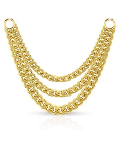 770 Fine Jewelry Cuban Triple Chain Stud Earring Charm - Metallic