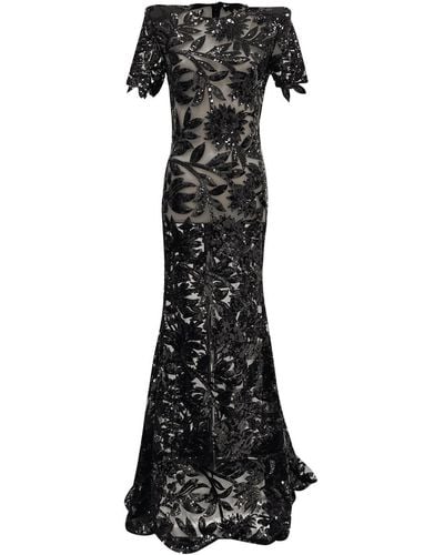 Meraki Official Floral Sequin Gown - Black