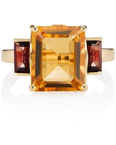 Augustine Jewels Garnet & Orange Citrine Octagon Gold Ring - Multicolour