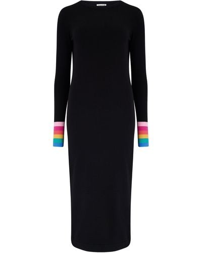 Sugarhill Liselle Midi Knit Dress , Rainbow Stripe Cuffs - Black