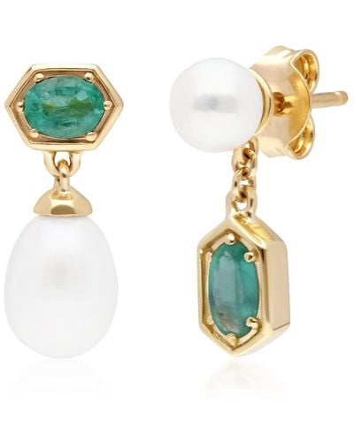 Gemondo Modern Pearl & Emerald Mismatched Drop Earrings - Green