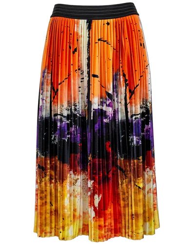 Lalipop Design Colorful & Abstract Print Pleated Velvet Midi Skirt - Orange