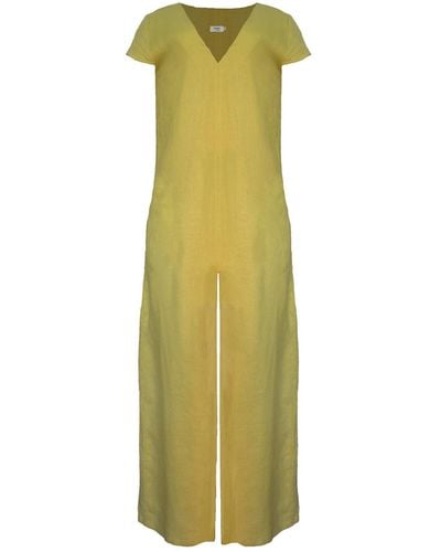 Larsen and Co Pure Linen Casablanca Jumpsuit In Chartreuse - Green
