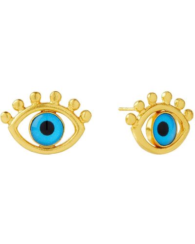 Ottoman Hands Esana Evil Eye Stud Earrings - Blue