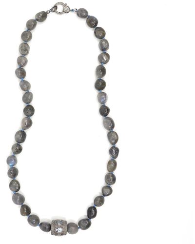 Shar Oke Labradorite, Aquamarine & Diamonds Beaded Necklace - Multicolour