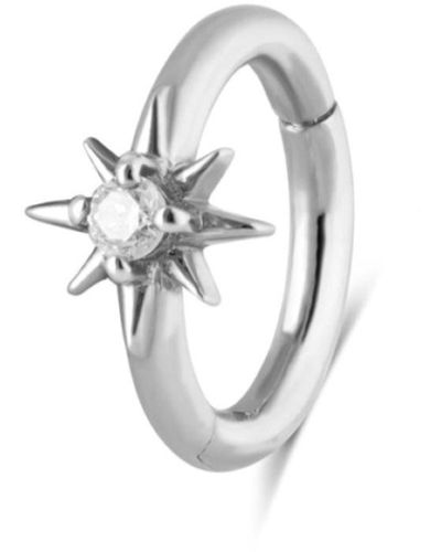 Zohreh V. Jewellery Diamond North Star Seamless huggie Hoop Earring 9k White Gold - Metallic
