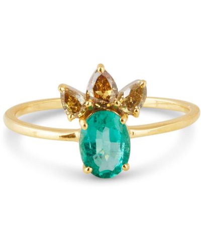 Trésor Emerald Oval And Diamond Pear Shape Ring In 18k Yellow Gold - White