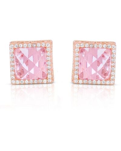 Genevive Jewelry Cubic Zirconia Ss Rose Plated Pink Square Stud Earrings