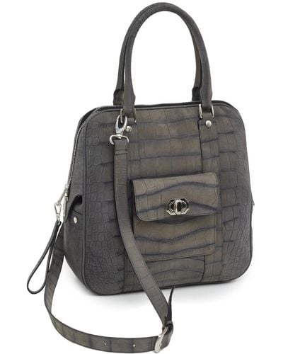 Julia Allert Croco Texture Leather Tote Handbag Medium - Black