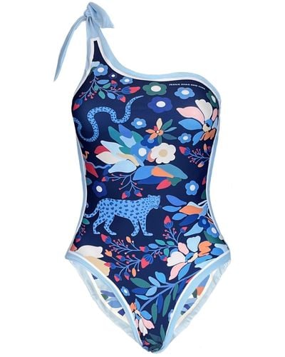 Jessie Zhao New York Day/night Zoo Reversible One-shoulder One-piece Swimsuit - Blue