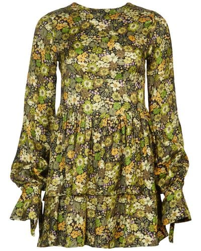 Lavaand The Stevie Tie Sleeve Floral Mini Dress - Green
