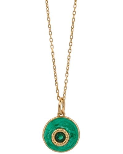 Ebru Jewelry Green Enamel Evil Eye Pendant Gold Chain Necklace
