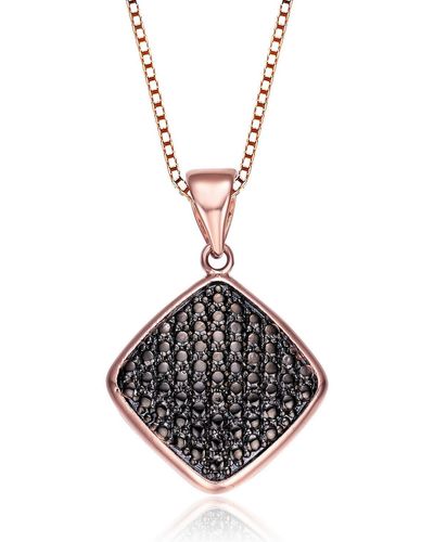Genevive Jewelry Sterling Silver Cz Black Square Pendent