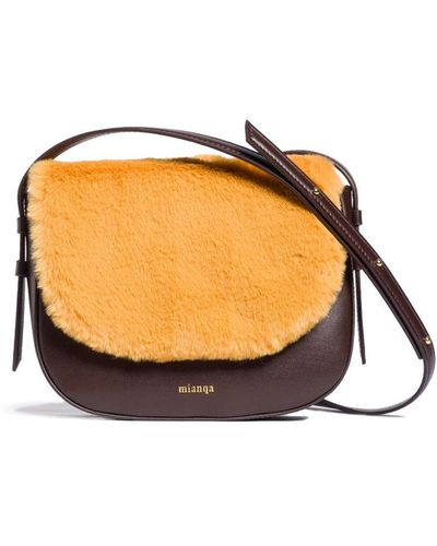Mianqa Gala Vegan Apple Leather Faux Fur Crossbody Bag Yellow Brown - Multicolour