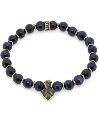 Ebru Jewelry Blue Tiger's Eye Stone Arrow Charm Beaded Bracelet