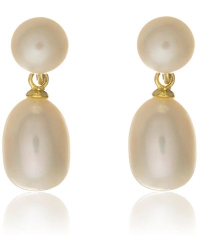 Auree Glebe Double White Pearl & Gold Vermeil Drop Earrings - Metallic