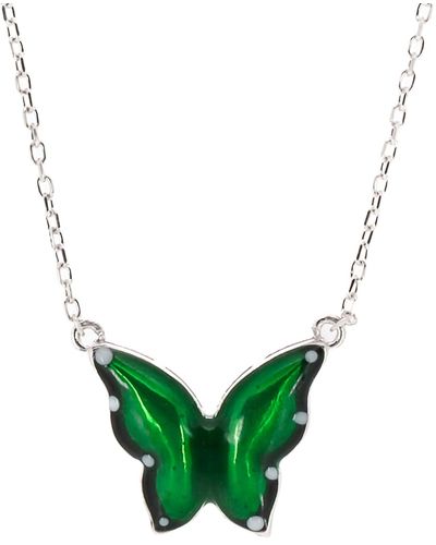 Ebru Jewelry Silver Abundance Green Enamel Butterfly Necklace-green