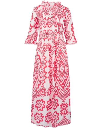 At Last Cotton Annabel Maxi Dress In Coral Ikat - Pink