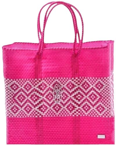 Lolas Bag Medium Pink Aztec Stripe Tote Bag