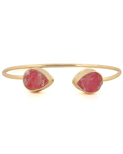 Ebru Jewelry Cleopatra Pink Agate Gemstone Gold Cuff Bracelet
