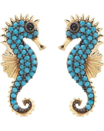 LÁTELITA London Seahorse Turquoise Earrings Gold - Blue