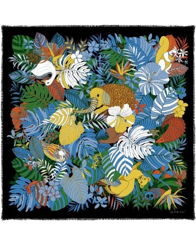 Pig, Chicken & Cow Cashmere Silk The Tropical Scarf - Green