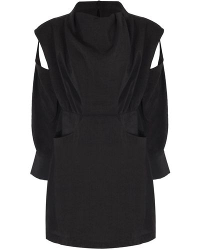 Mirimalist Cupro Mini Dress Sleeves Off - Black