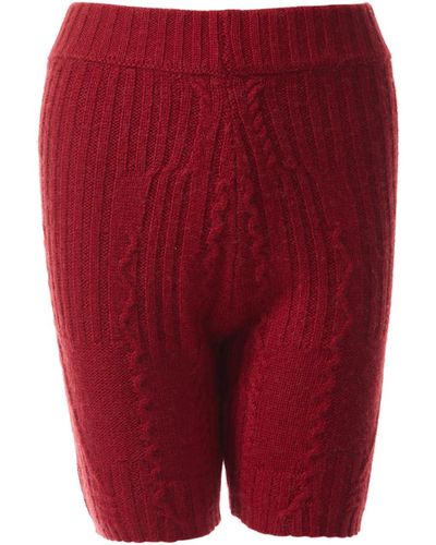 Fully Fashioning Fern Cable Wool Blend Knit Shorts - Red