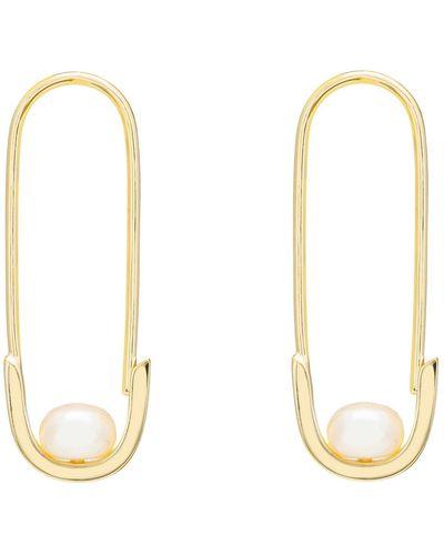 LÁTELITA London Safety Pin Pearl Earrings Gold - Metallic