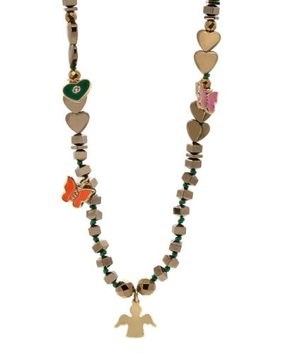 Ebru Jewelry Energy Of Colours Gold Hematite Stone Angel Love Necklace - Metallic