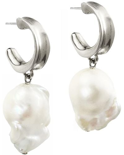 Biko Jewellery Barroco Pearl Hoops - White