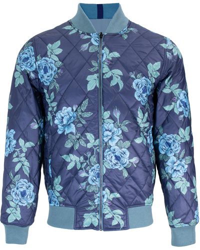 lords of harlech Ron Reversible Bomber Jacket In Aegean - Blue