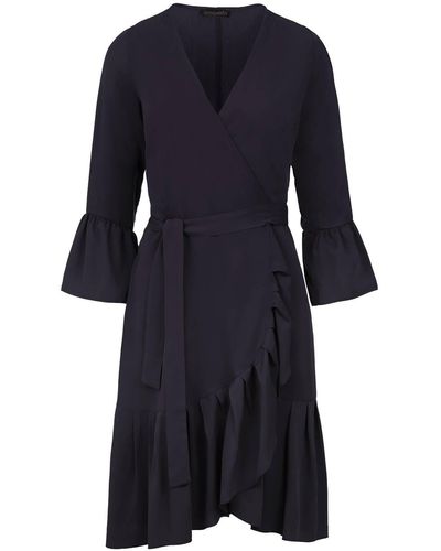 Conquista Wrap Dress Viscose With Bell Sleeves. - Blue