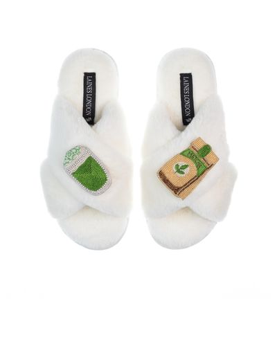Laines London Classic Laines Slippers With Matcha Tea Brooches - Green