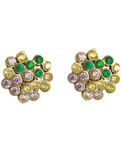 Lily Flo Jewellery Dance Magic Emerald, Pink And Yellow Sapphire Cluster Earrings - Green