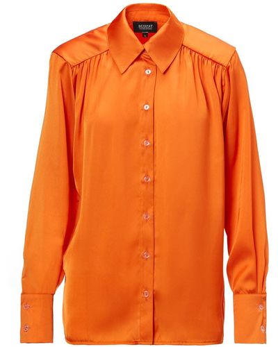 BLUZAT Orange Shirt With Gathered Detailing