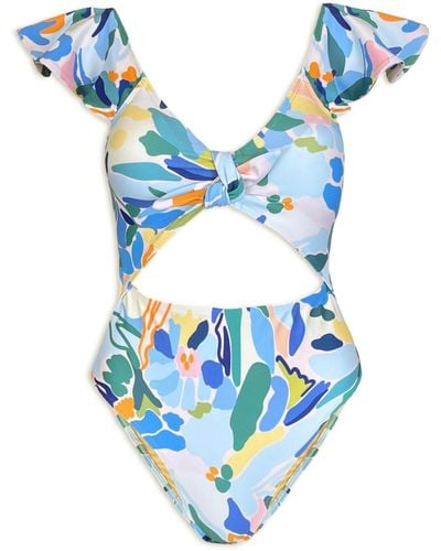 Jessie Zhao New York Afternoon Garden One-piece Swimsuit - Blue