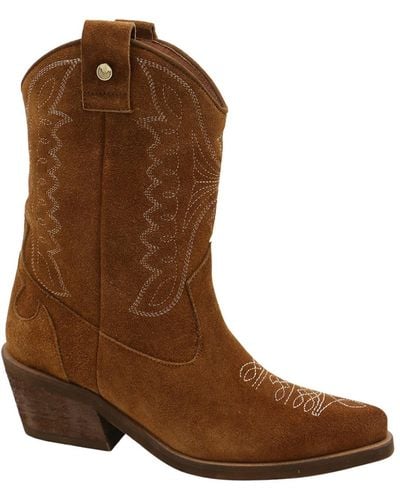 Stivali New York Unstoppable Cowboy Boots In Tan Caramel Suede - Brown