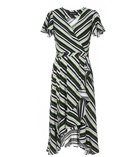 VIKIGLOW Madelin & Green Stripe Wrap Dress