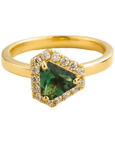 Juvetti Diana Ring In Emerald And Diamond In Gold - Yellow