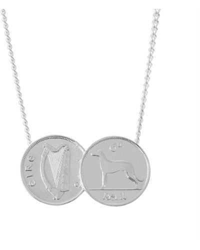Katie Mullally Double Irish 6d Coin Necklace In Sterling - Gray