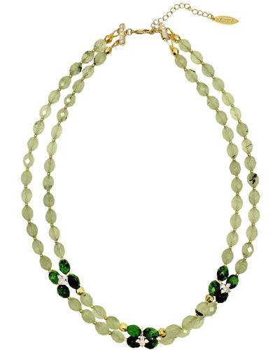 Farra Prehnite With Zircon Stones Double Layers Collar Necklace - Metallic