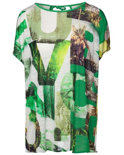 Conquista Print Flama Top With Tie Detail - Green