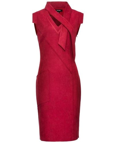 Smart and Joy V-neck Structu Cut Suede Dress - Red
