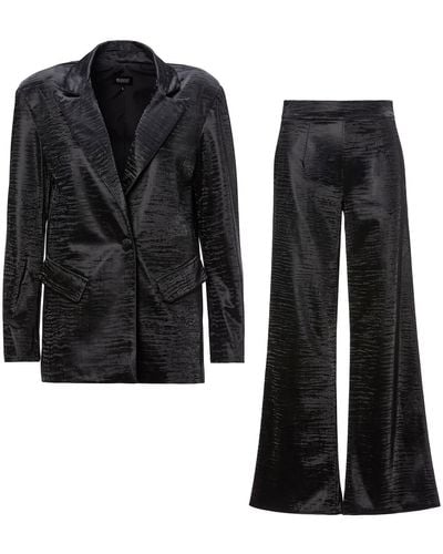BLUZAT Print Leather Suit With Regular Blazer And Straight-cut Pants - Black