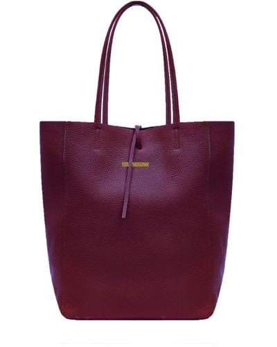 Betsy & Floss Milan Soft Leather Tote Bag In Burgundy In Gold Hardware - Purple