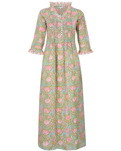 At Last Cotton Annabel Maxi Dress In Mediterranean Floral - Multicolor